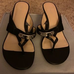 Black Coach Olina Turnlock kitten heel sandals